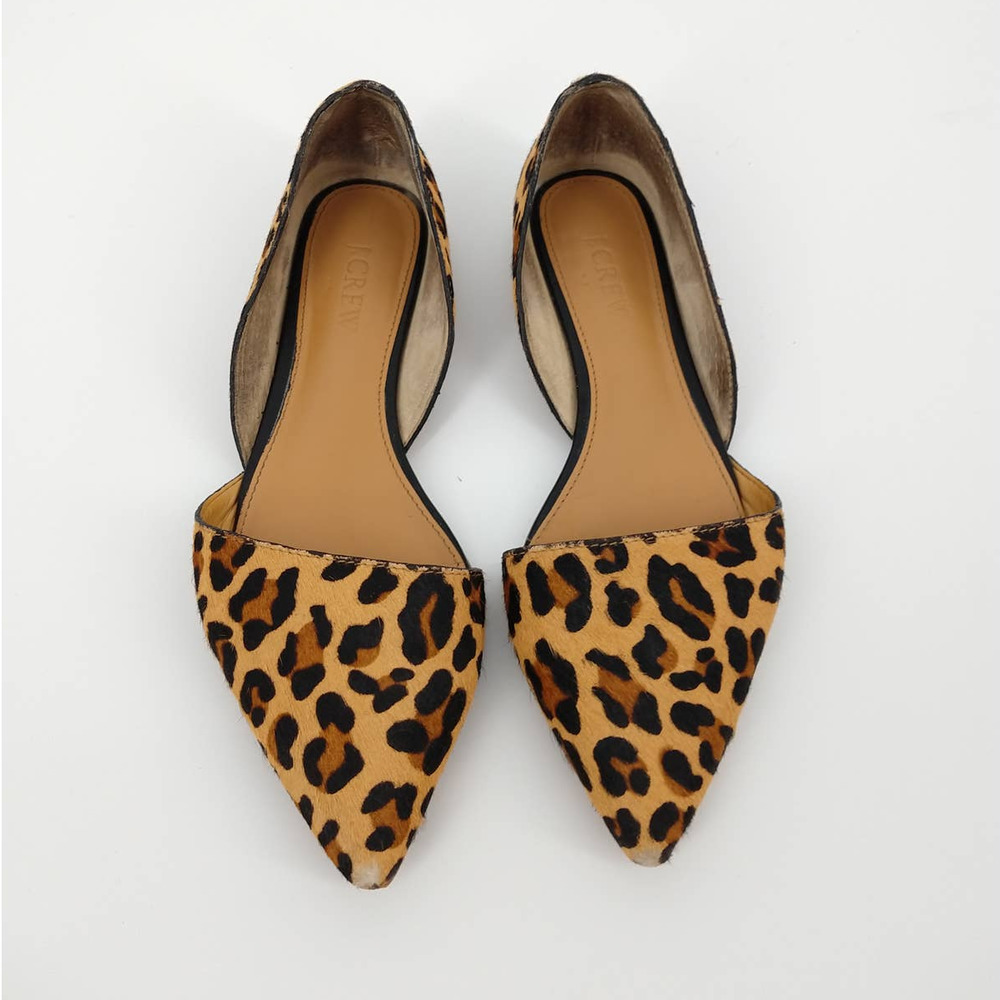 J Crew Zoe Leopard Pointed Toe Flat Calf Hair 6 - Picture 2 of 8